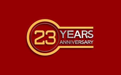 23 years anniversary golden and silver color with circle isolated on red background use for party and celebration special moment