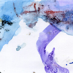 Watercolor illustration. Texture. Watercolor transparent stain. Blur, spray. Violet and blue.