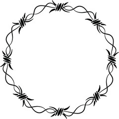 barbed iron wire border on white backgrond