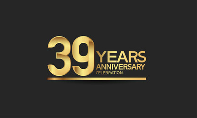 39 years anniversary celebration with elegant golden color isolated on black background can be use for special moment, party and invitation event