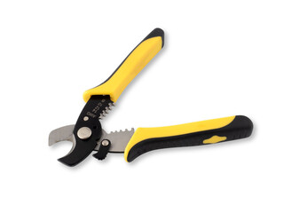 Yellow diagonal cutting pliers isolated on white background