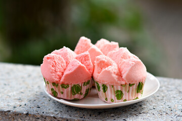 strawberry cup cake on  table