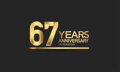 Fototapeta na wymiar 67 years anniversary celebration with elegant golden color isolated on black background can be use for special moment, party and invitation event