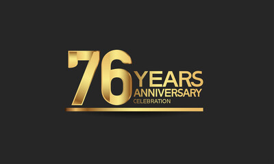 76 years anniversary celebration with elegant golden color isolated on black background can be use for special moment, party and invitation event - obrazy, fototapety, plakaty