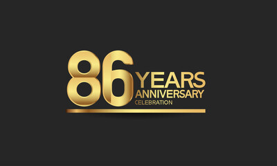 86 years anniversary celebration with elegant golden color isolated on black background can be use for special moment, party and invitation event