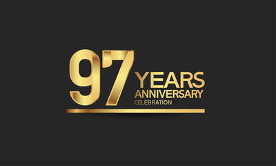 97 years anniversary celebration with elegant golden color isolated on black background can be use for special moment, party and invitation event