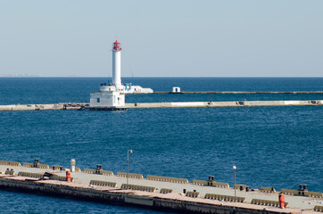 Vorontsov lighthouse in the port of Odessa on the Black Sea