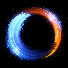 Vivid abstract background. Beautiful design of rotation frame.  .Mystical portal. Bright sphere lens. Rotating lines. Glow ring. .Magic neon ball. Led blurred swirl. Spiral glint lines. HUD