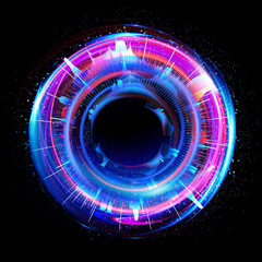 Vivid abstract background. Beautiful design of rotation frame.  .Mystical portal. Bright sphere lens. Rotating lines. Glow ring. .Magic neon ball. Led blurred swirl. Spiral glint lines. HUD
