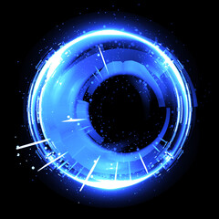 Vivid abstract background. Beautiful design of rotation frame.  .Mystical portal. Bright sphere lens. Rotating lines. Glow ring. .Magic neon ball. Led blurred swirl. Spiral glint lines. HUD