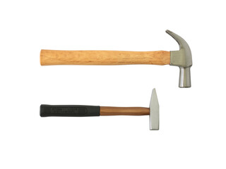 Various hammers isolated on white background