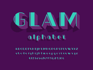 Vector of stylized modern elegant alphabet design with uppercase, lowercase, numbers and symbols