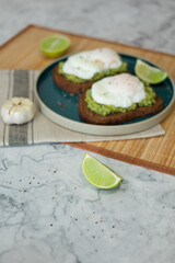 vegetarian toasts with guacamole and egg