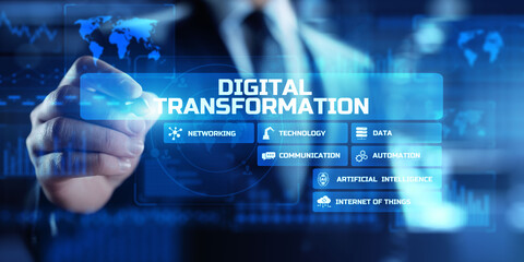 Digital Transformation disruption modern innovation technology and business concept on virtual screen
