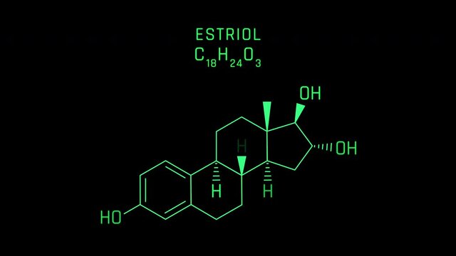 Estriol or E3 also spelled Oestriol Molecular Structure Symbol Neon Animation on black background