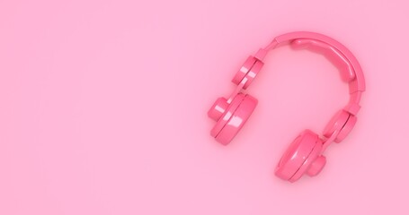Headphone background  with pink background.Leave blank space, type the festival message, 3 d rendering.
