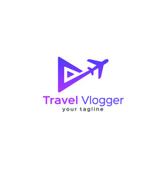 Travel vlogger logo design, play button travel vector logo design