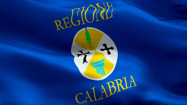 Calabrese flag Motion Loop video waving in wind. Realistic Calabria Flag background. Calabrian Catanzaro Flag Looping Closeup 1080p Full HD 1920X1080 footage. Calabria country flags footage video for 