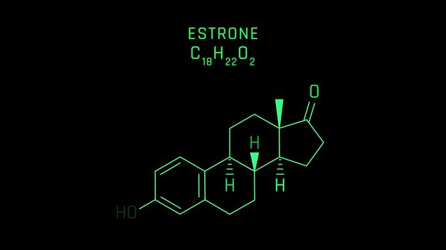 Estrone or E1 also spelled Oestrone Molecular Structure Symbol Neon Animation on black background