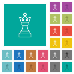 White chess king square flat multi colored icons