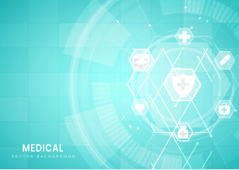 Abstract blue hexagon background. Medical technology and science concept and health care icon pattern.