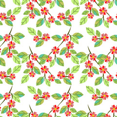 Blooming apple twig with flowers, seamless pattern.