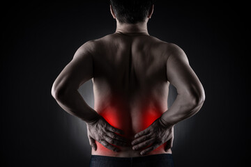 Fototapeta na wymiar Back pain, kidney inflammation, ache in man's body