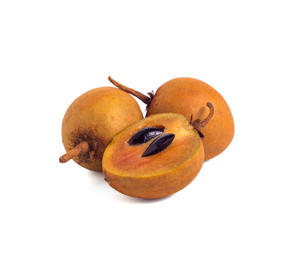 Ripe thai fruit sapodilla isolated on white background
