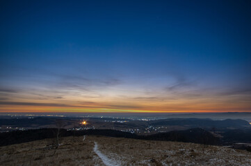 Dawn in winter in the Carpathian mountains