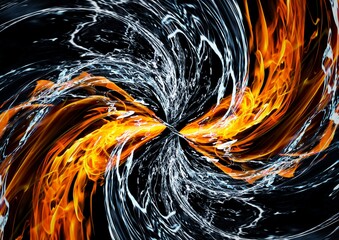 炎と水が渦巻く抽象的な背景