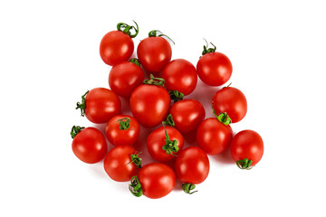 Fresh tasty red cherry tomatoes on white background