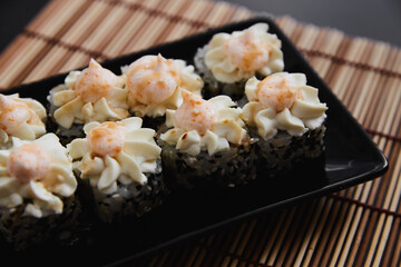 Set of sushi maki with on bamboo background