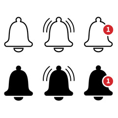 Notification bell. Icon for app. Alert or mute icons. Flat and linear signs. Vector collection.