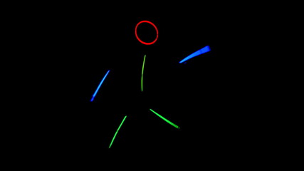 Multi-colored neon man dancing in the dark. Neon stick suit