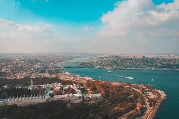 Istanbul Golden Horn and Topkapi Palace from sky