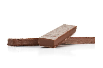 sweet chocolate waffles on white background