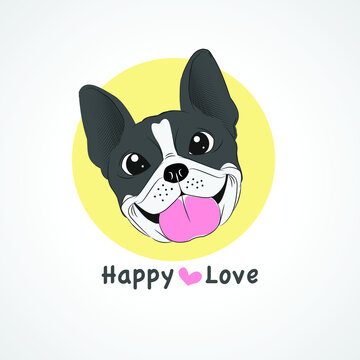 Fun Smiley boston terrier dog logo vector.