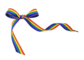 Fototapeta premium Rainbow ribbon bow isolated on white
