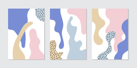 Set of brochure template abstract organic shapes pastel color with dot pattern on white background.
