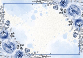 Beautiful blooming flower leaves blue frame background