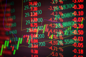 Fototapeta premium Candle stick graph chart of stock market investment trading. 