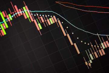 Candle stick graph chart of stock market investment trading.	