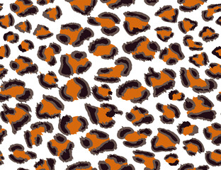 Full seamless leopard cheetah animal skin pattern. Ornamental Orange White Design for women textile fabric printing. Suitable for trendy fashion use.