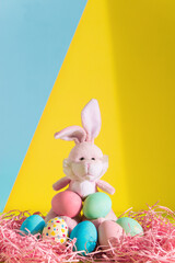happy easter rabbit colorful eggs heap