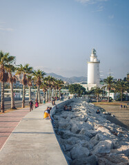 View of Malagueta beach in Malaga. Andalusia, Spain - obrazy, fototapety, plakaty