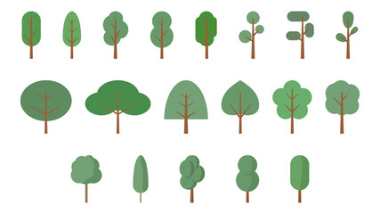 collection of tree illustration. many large and small green tree vector on white background. growth tree illustration graphic.