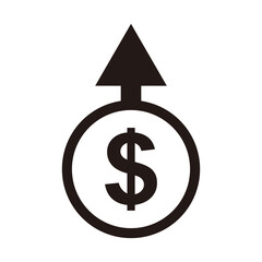 Money increases icon vector. dollar rate increase icon. Money symbol with stretching arrow up. rising prices.