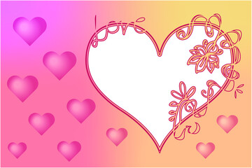 Heart frame postcard design. Valentine heart shape copy space for your text. With decorative flowers in pink and red.