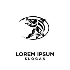 fishing logo concept Tiger Fish with fisherman and fishing rod vector icon illustration design