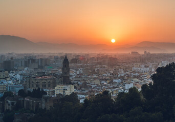 Cityscape - Panorama of Malaga at Sunset, Andalusia, Spain